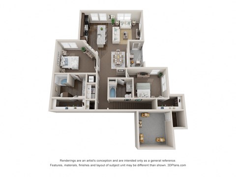 Floor plan for 2 beds, 2 baths, 1511 sqft